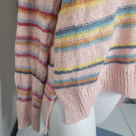 Sundance Medium Sweater striped v-neck stretch ribbed pullover colorful fun wool - Picture 5 of 10